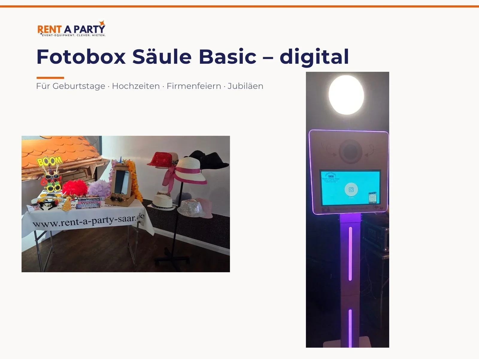 Fotobox Säule Basic von Rent a Party