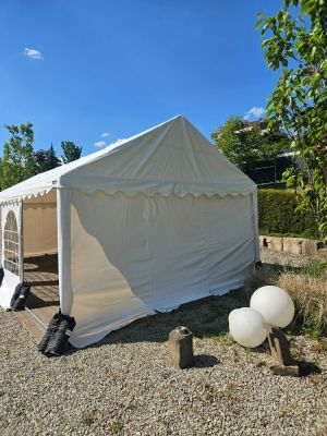 Festzelt 4x8m – inkl. Seitenplanen, weiß, mit Bodenrahmen