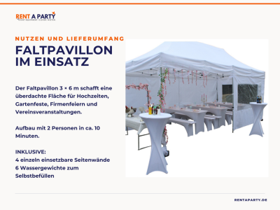 Faltpavillon / Partyzelt 3 × 6 m weiß für Hochzeit, Gartenfest & Events mieten