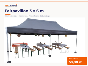 Faltpavillon / Partyzelt 3 × 6 m grau für Hochzeit, Gartenfest & Events mieten