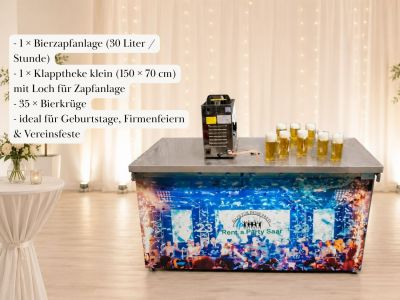 Bier-Komplettpaket – Zapfanlage, Theke & 35 Bierkrüge