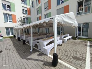 Festzelt 5 x 10 Meter – inkl. Seitenplanen, weiß, mit Bodenrahmen