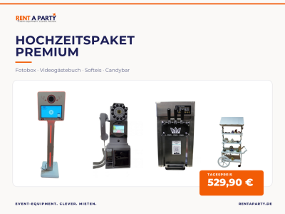 Hochzeitspaket Premium mit Fotobox, Videogästebuch & Softeis